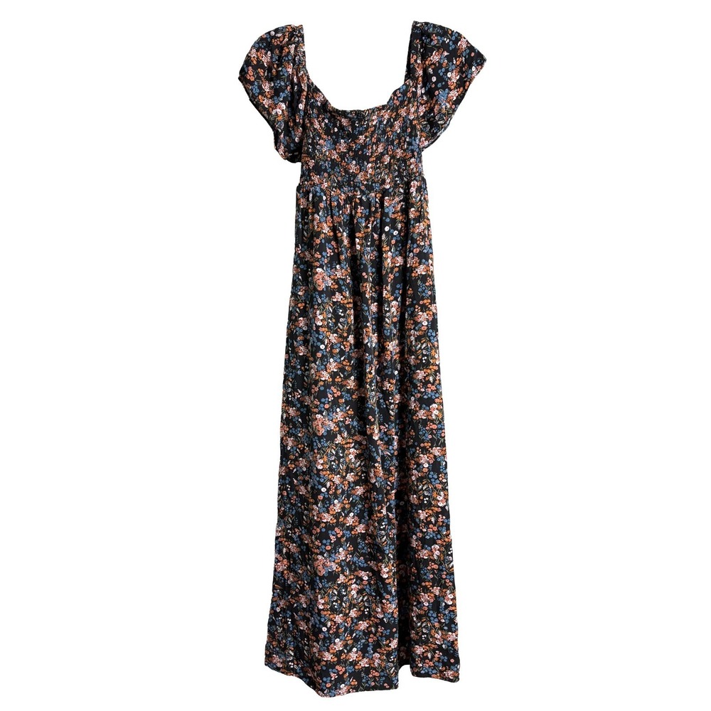 Motherhood Maternity Floral Maxi Dress Womens Sz M Black‎ Blue Off/On Shoulder